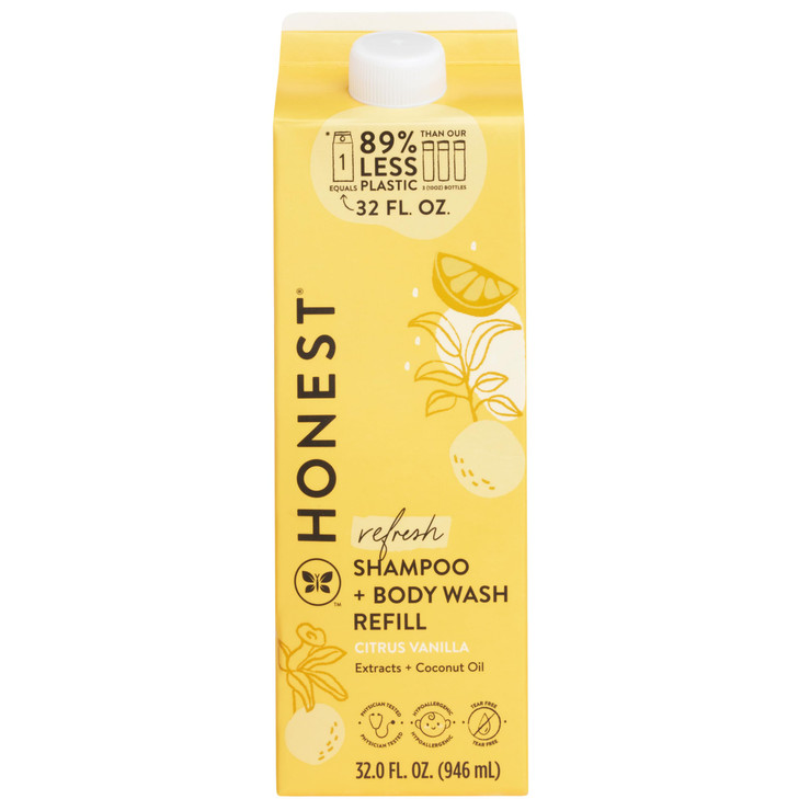 The Honest Company 2-in-1 Cleansing Shampoo Body Wash Refill Carton, Gentle for Baby, Naturally Derived, Tear-free, Hypoallergenic, Citrus Vanilla Re