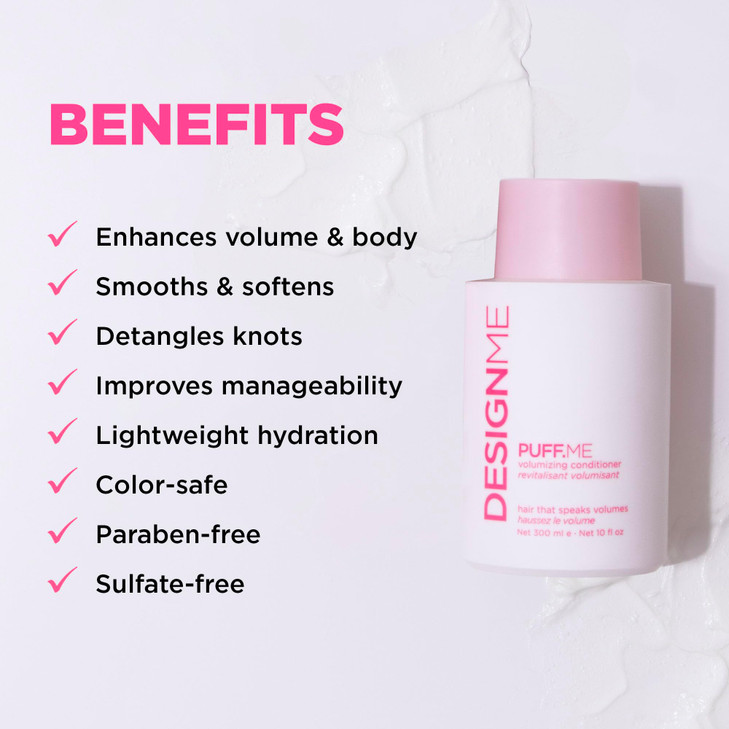 Design.Me PUFF.ME Volumizing Conditioner | Hydrating, Adds Volume, Body and Shine for Thicker & Bouncier Hair | For Fine & Medium Hair | Boosts Shine