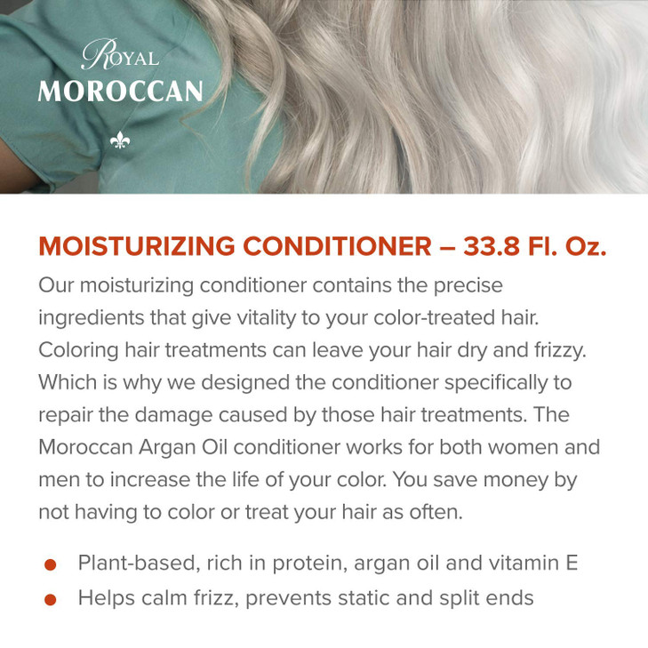 Royal Moroccan Moisturizing Conditioner Hair Products - Moisturizing Conditioner For Dry and Colored Hair 1000 ml 33.8 fl.oz, Base of Moroccan Argan