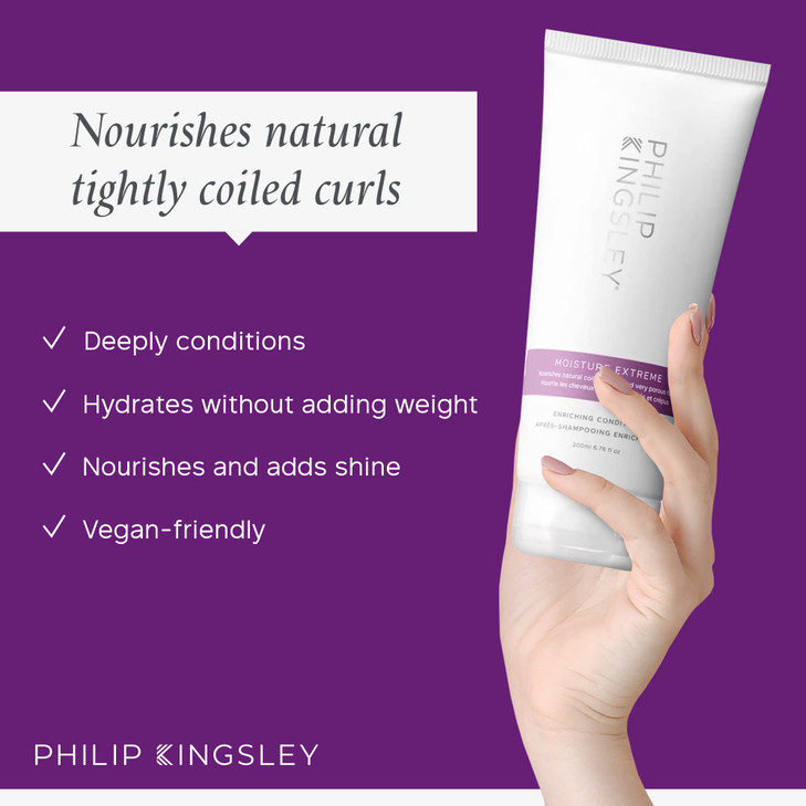 PHILIP KINGSLEY | Moisture Extreme Enriching Conditioner | For Curly, Dry, Damaged Hair | Moisturizes, Hydrates and Adds Shine| Detangles and Control