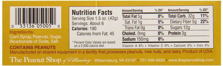 The Peanut Shop of Williamsburg Homestyle Brittle Box, Old-Fashioned Peanut Candy from Williamsburg, Peanut Brittle Hand Pulled in Copper Kettles, Gl