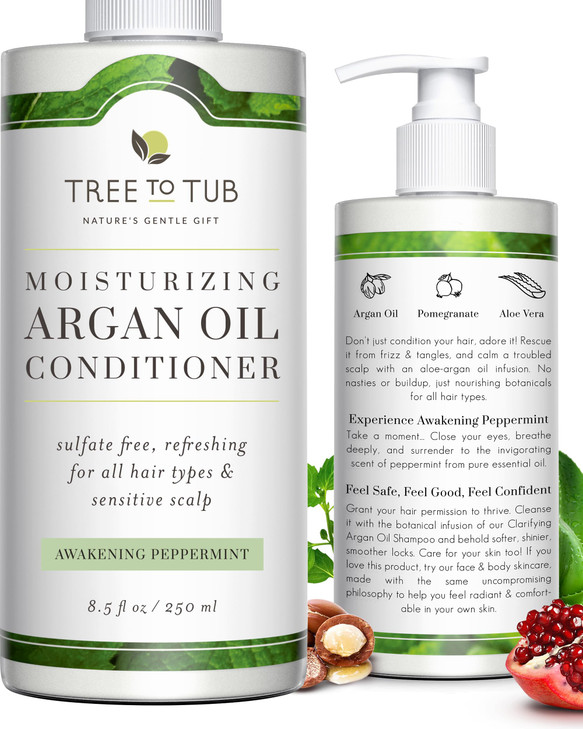 Tree to Tub All Hair Type Hydrating Argan Oil Conditioner for Dry or Oily Hair & Sensitive Scalp - Moisturizing Sulfate Free Conditioner for Women &