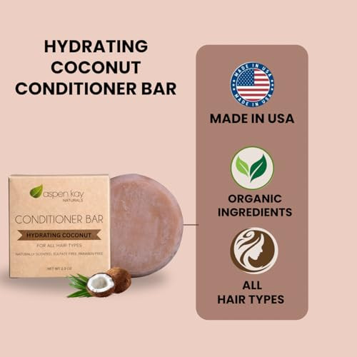 Coconut & Argan Oil Conditioner Bar, Deep Moisturizing for Dry Damaged Hair. Hydrating & Nourishing Solid Conditioner for Curly, Coily & Color Treate