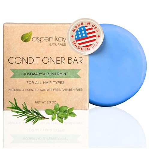 Aspen Kay Naturals Conditioner Bar, Made With Natural & Organic Ingredients, All Hair Types including frizzy hair, 2.3 Ounce Bar. (Rosemary & Pepperm