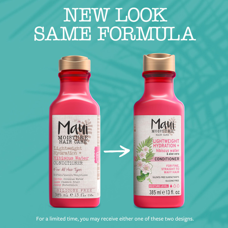 Maui Moisture Lightweight Hydration + Hibiscus Water Conditioner, Nourishing Aloe Vera Conditioner Softens & Quenches Hair, Vegan & Silicone-Free, 13