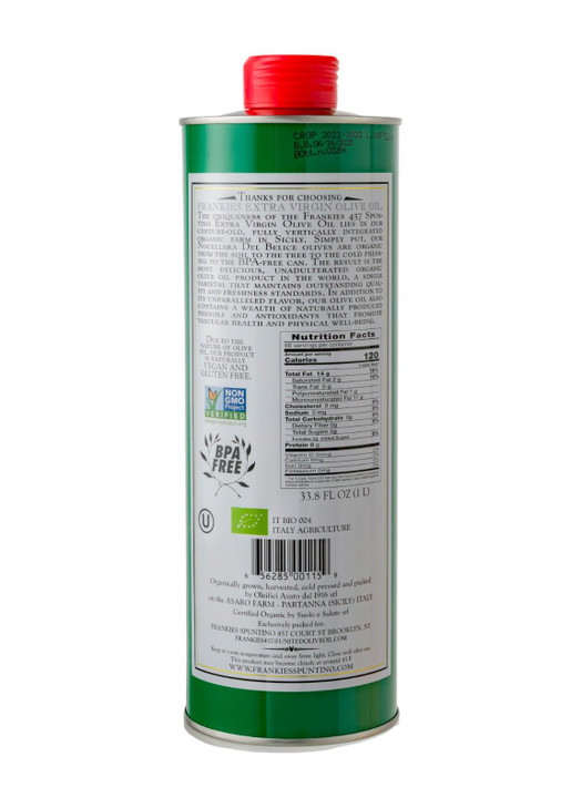 Frankies 457 Organic Extra Virgin Olive Oil - Premium Castelvetrano Olive Oil - Harvested in Sicily - Pure Authentic Italian - Monovarietal - Rich in