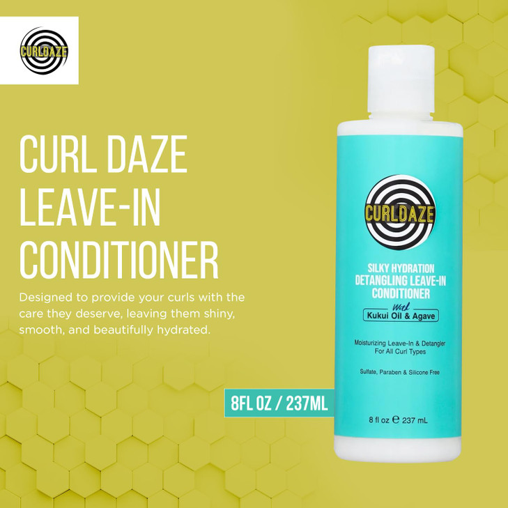 Curldaze Silky Hydration Detangling Leave-In Conditioner with Kukui Oil and Agave, Vitamin A, C, and E, Moisturizes, and Manages Hair, Minimizes Pull