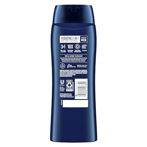 Suave Men Moisturizing Body, Face and Hair Wash, 3-in-1 For Hydrated Skin and Hair, Citrus & Musk scent, No Parabens, No Phtahaltes, 18 Oz Pack of 6