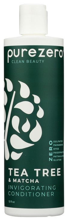 Purezero Tea Tree & Matcha Conditioner - Minty Nourishing & Invigorating Scalp Treatment - Zero Sulfates, Parabens, Dyes Vegan and Cruelty Free - 12