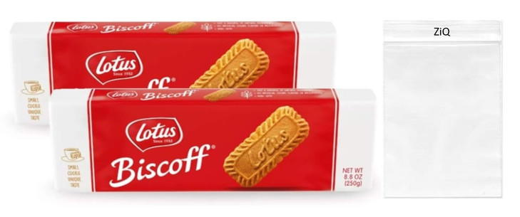 Lotus Biscoff Cookies Caramelized Biscuit Cookies 8.8 Ounce (Pack of 2) / ZiQ Clear 4x6 zip bag