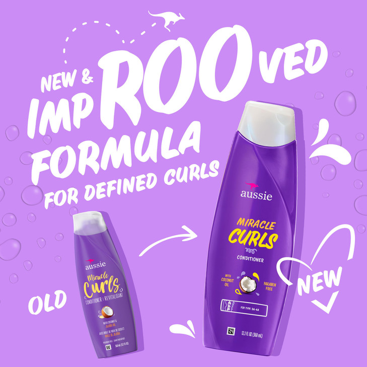 Aussie Miracle Curls Conditioner with Coconut Oil, Paraben Free, 12.1 fl oz