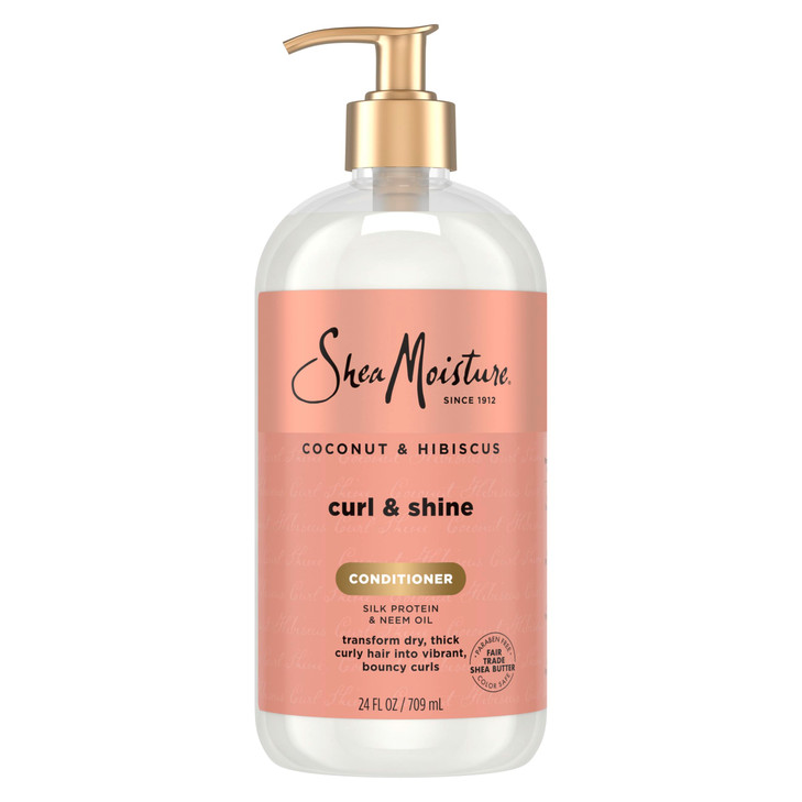Shea Moisture Curl & Shine Conditioner Coconut & Hibiscus, for Thick, Curly Hair, to Moisturize & Soften, 24 oz
