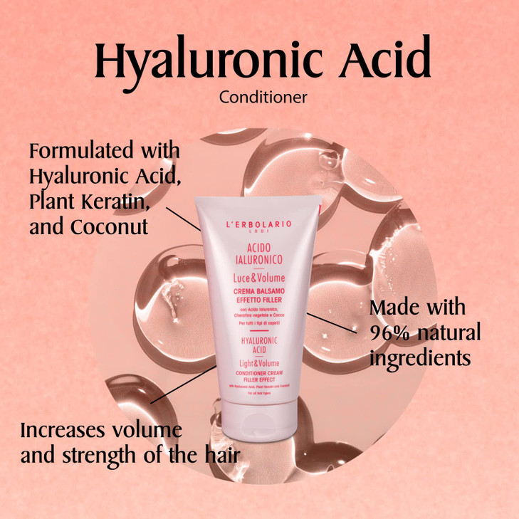 L'Erbolario Hyaluronic Acid Light and Volume Conditioner Cream - Hair Conditioner for Women and Men with Keratin and Coconut - All Hair Types - 5.1 o