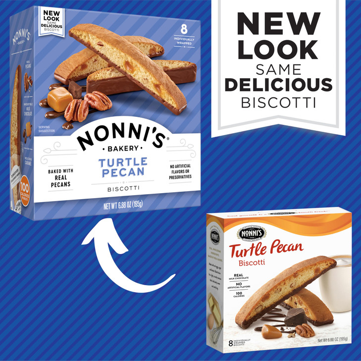 Nonni's Turtle Pecan Biscotti Italian Cookies - Caramel Pecan Cookies Dipped in Milk Chocolate - Pecan Biscotti Individually Wrapped Cookies - All Na