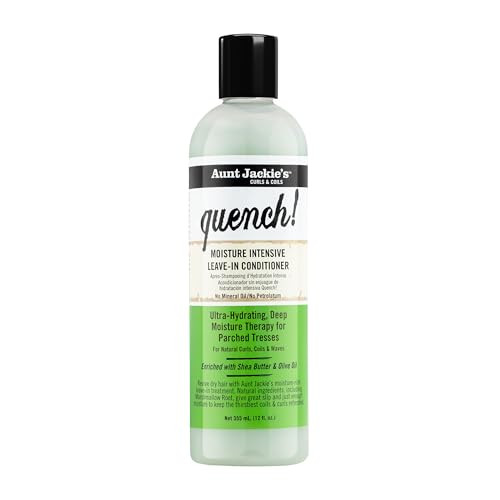 Aunt Jackie's Curls and Coils Quench Moisture Intensive Leave-In Hair Conditioner for Natural Curls, Coils and Waves, Enriched with Shea Butter, 12 o