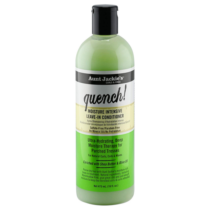 Aunt Jackie's Curls and Coils Quench Moisture Intensive Leave-In Hair Conditioner for Natural Curls, Coils and Waves, Enriched with shea Butter, 16 o