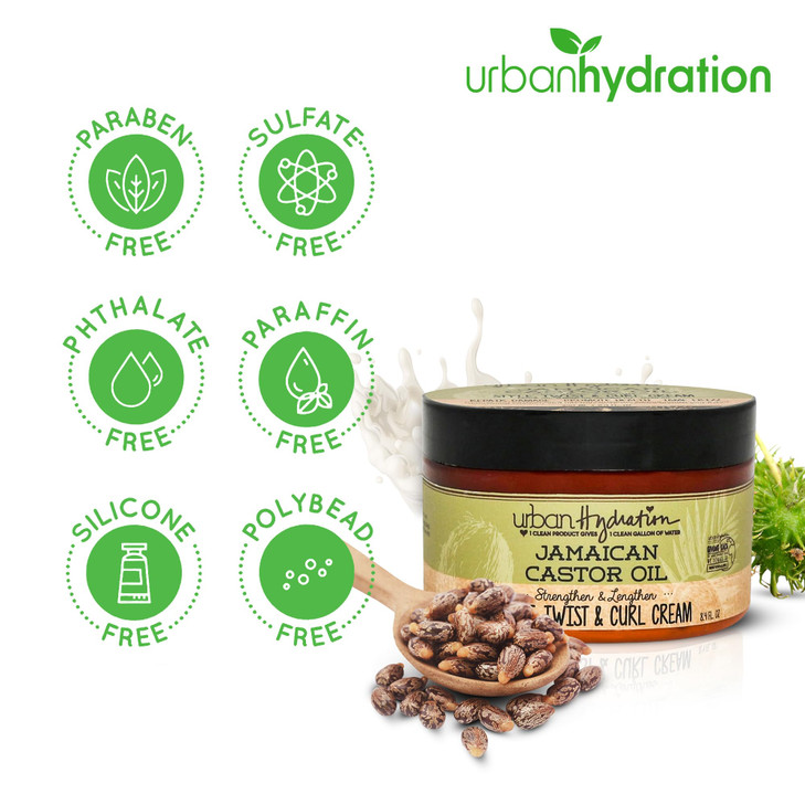 Urban Hydration Jamaican Castor Oil Curl Styling Cream | Sulfate, Paraben and Dye Free, Moisturizes, Thickens, Prevents Breakage and Lengthens For St