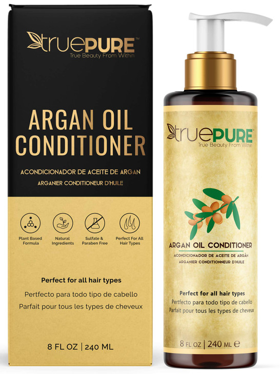 TruePure Argan Oil Conditioner (8 oz.) Deep Conditioner, Hair Treatment for Dry, Damaged Follicles, Split Ends | Sulfate, Paraben, Fragrance Free | F