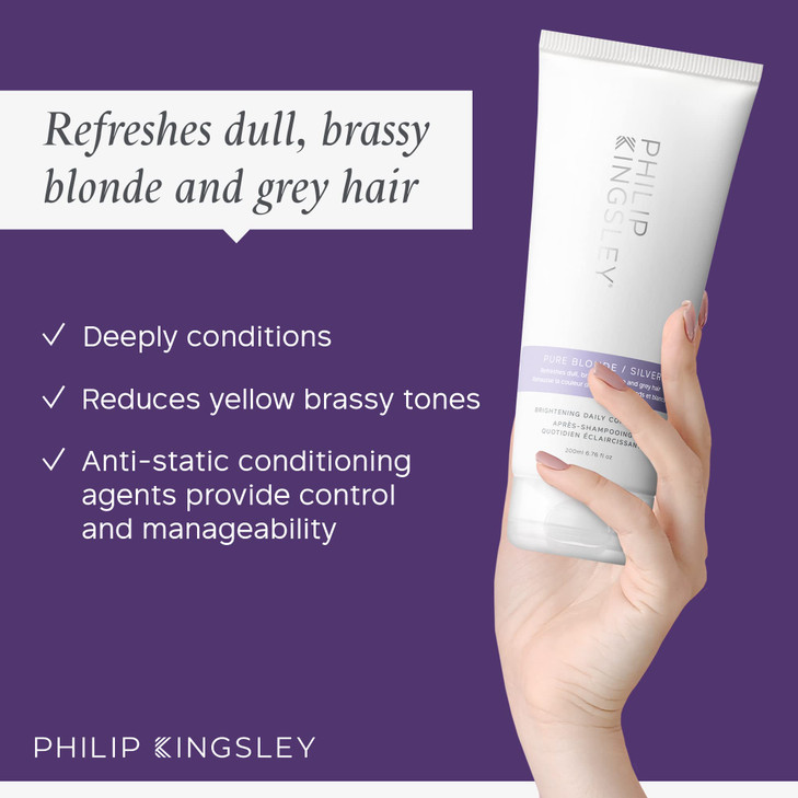 PHILIP KINGSLEY Pure Blonde/Silver Brightening Daily Purple Conditioner for Blonde Gray Brassy Colored Highlighted Bleached Hair Toner for Orange Bra