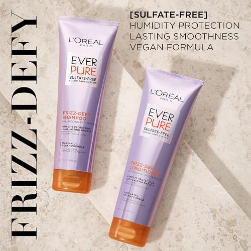 L'Oreal Paris Sulfate Free Frizz Defy Conditioner, Frizz Control Hair Care with Marula Oil, EverPure, 8.5 Fl Oz (Packaging May Vary)