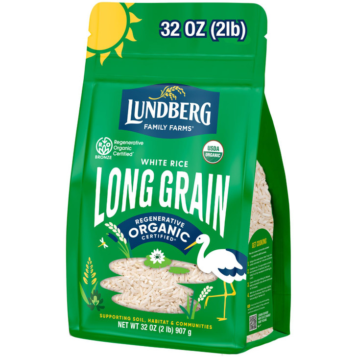Lundberg White Rice, Regenerative Organic Certified  Non-Sticky, Aromatic Long Grain Rice, Responsibly Grown in California, 32 Oz
