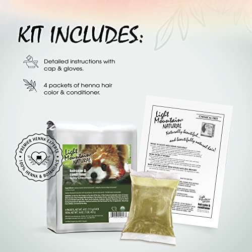 Light Mountain Henna Hair Color & Conditioner - Spicy Cinnamon Hair Dye for Men/Women, Organic Henna Leaf Powder and Botanicals, Chemical-Free Semi-P