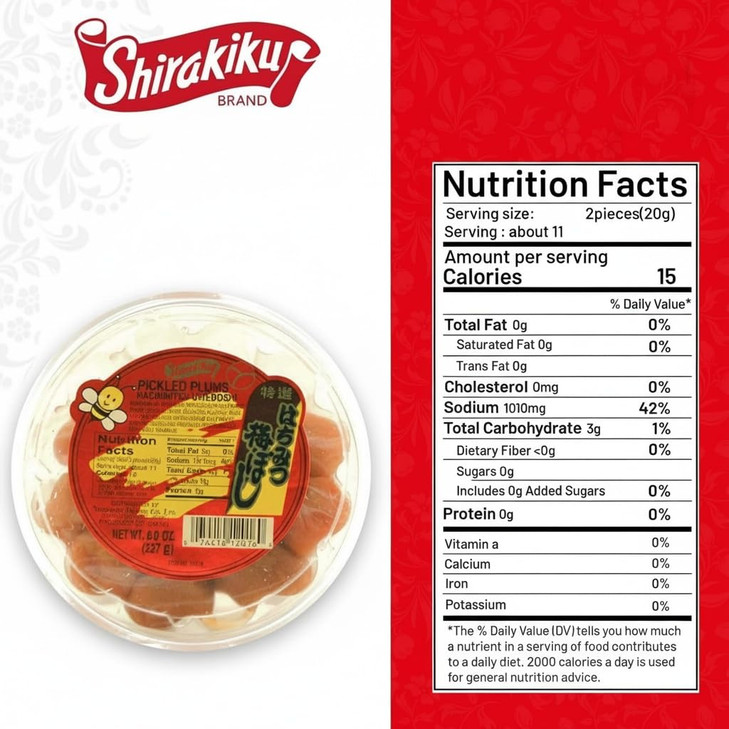 Shirakiku Hachimitsu Umeboshi | Japanese Honey Pickled Plums for Sour & Sweet Flavor | Made with Plum, Salt, Monosodium Glutamate, Honey, and Cooking