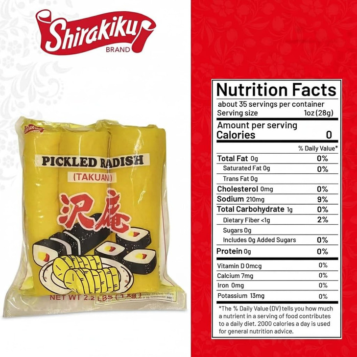 Shirakiku Pickled Radish Takuwan | Japanese Pickle with Sulfites | Ideal for Asian Sushi, Bento Boxes, Sandwiches, and Salads | (3-piece) Pack of 1,