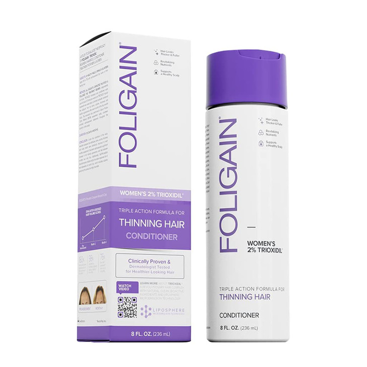 Foligain Triple Action Conditioner For Thinning Hair, Volumizing Conditioner for Women, 8 Fl. Oz.