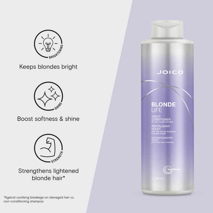 Joico Blonde Life Violet Conditioner | For Cool & Bright Blonde Hair | Neutralize Brassy Tones | Banish Yellow Tones | Boost Shine | Sulfate Free | W