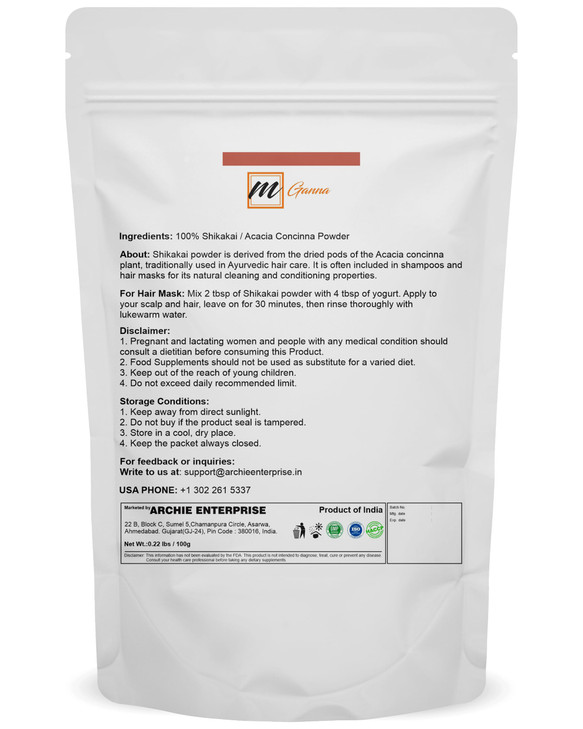 mGanna 100% Pure Shikakai/Acacia Concinna Powder for Hair Care | Natural Hair Cleanser & Conditioner 100 GMS / 0.22 LBS