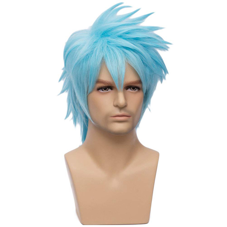 BERON Short Layered Cool Men Boys Tousled Wig Heat Resistant Synthetic Wigs for Anime Cosplay Party (Light Blue)