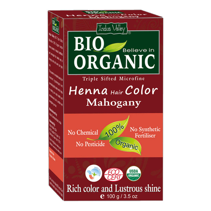 Indus Valley Bio Organic Natural Henna Hair Color For Grey Hairs -100gm, 100% Gray Hair Coverage And Long Lasting Hair Dye | Mahogany Vegan and Cruel