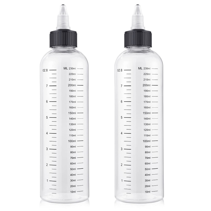 BESARME 2 Pack Applicator Bottle for Hair, 8.5 Ounce Hair Oil Applicator Plastic Squeeze Bottle Root Hair Dye Bottle Twist-On Top Tip Cap with Clear
