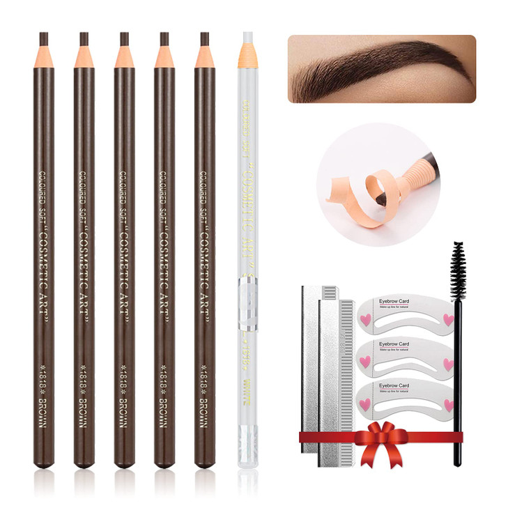 LSxia Waterproof Eye-Brow Pen-cil Set, Pull Cord Peel-off Eyebrow Pencil Microblading Pen Supplies Kit, White Eye-Liner Pencil and Eyebrows Tool Tatt