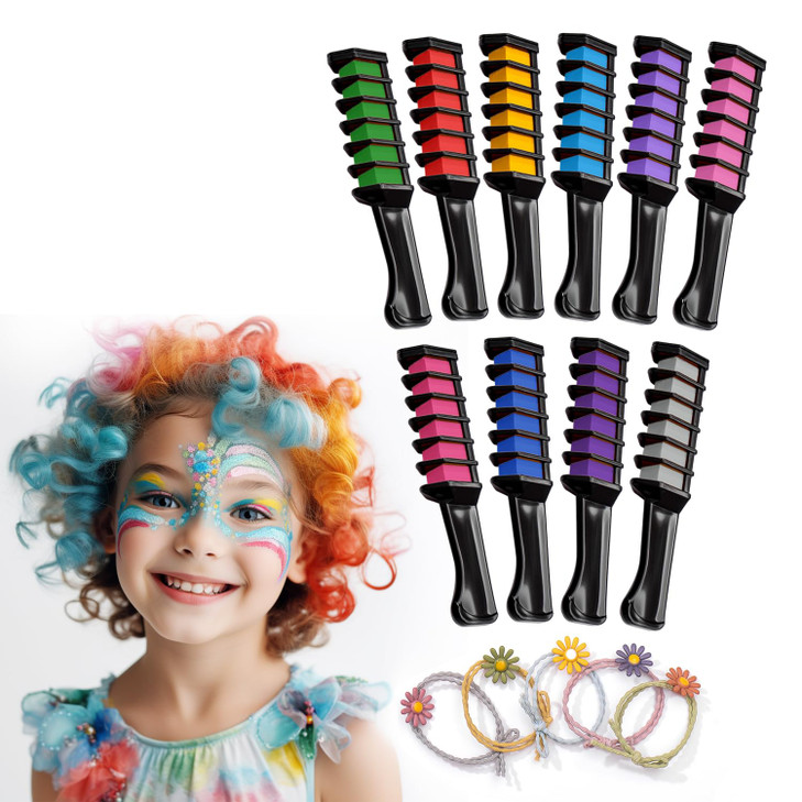 Magicat Hair Chalk Comb Set  10 Non-Toxic Washable Colors + 5 Hair Ties | Temporary Hair Color for Kids & Women | Christmas Gift for Girls 8+