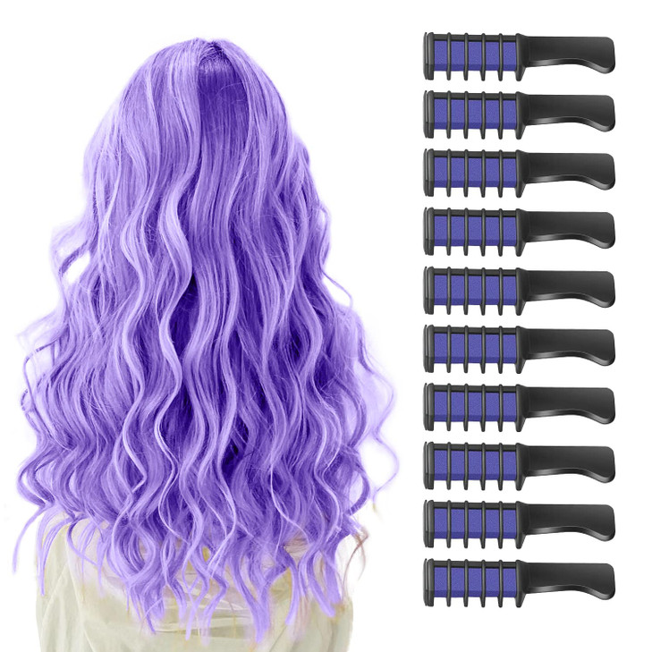 MSDADA Purple Hair Chalk for Girls - 10 Pcs New Hair Chalk Comb Temporary Bright Washable Hair Color Dye for Kids - Christmas Birthday Easter St. Pat