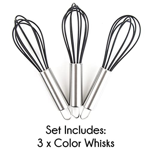 Hair Color Whisk Set - 3 Silicone Mixers with Stainless Steel Handles - Hair Dye Whisks for Blending Color in Salon or Home Use - Professional Hair C