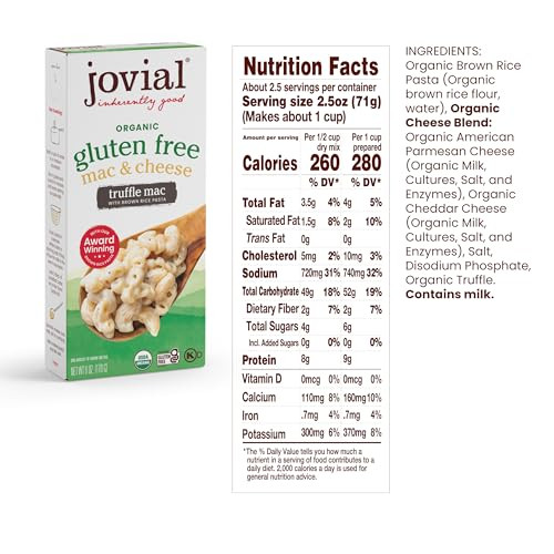 Jovial Organic Gluten Free Truffle Mac and Cheese - Whole Grain Pasta, Organic Pasta, Truffle Macaroni and Cheese, Gluten Free, Award Winning Taste,