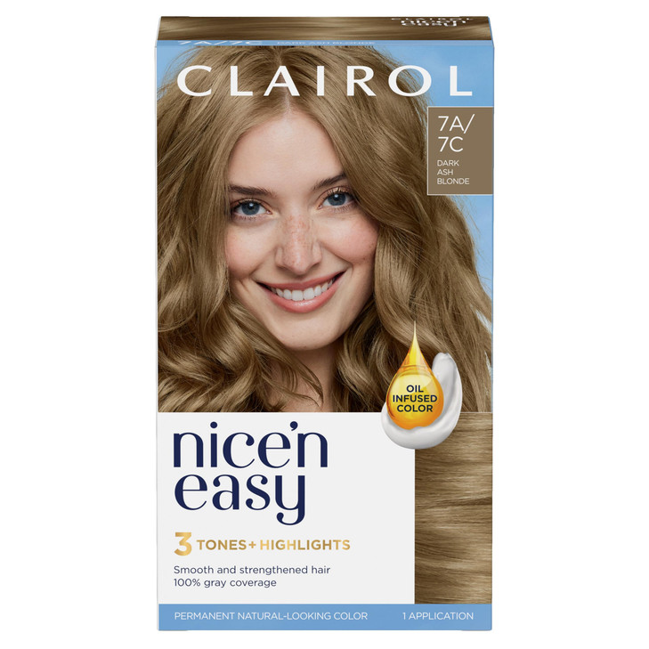 Clairol Nice'n Easy Permanent Hair Dye, 7A/7C Dark Ash Blonde Hair Color, Pack of 1