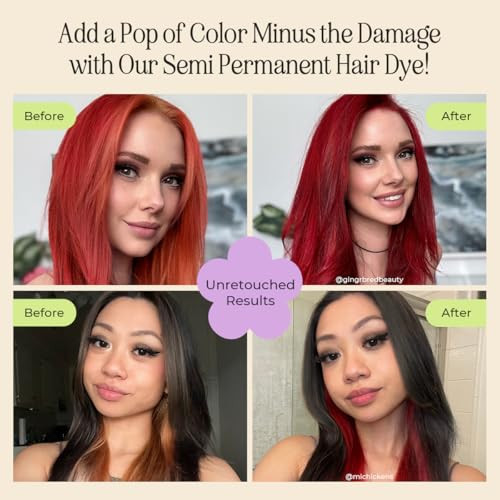 INH Semi Permanent Hair Color | Color Depositing Conditioner | Ruby Red Hair Dye | No Bleach & No Peroxide Temporary Tint for Women & Men | Vegan, Am