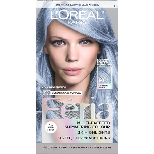 L'Oreal Paris Feria Multi-Faceted Shimmering Permanent Hair Color, 411 Sapphire Smoke (Smokey Blue), Pack of 1 Hair Dye Kit