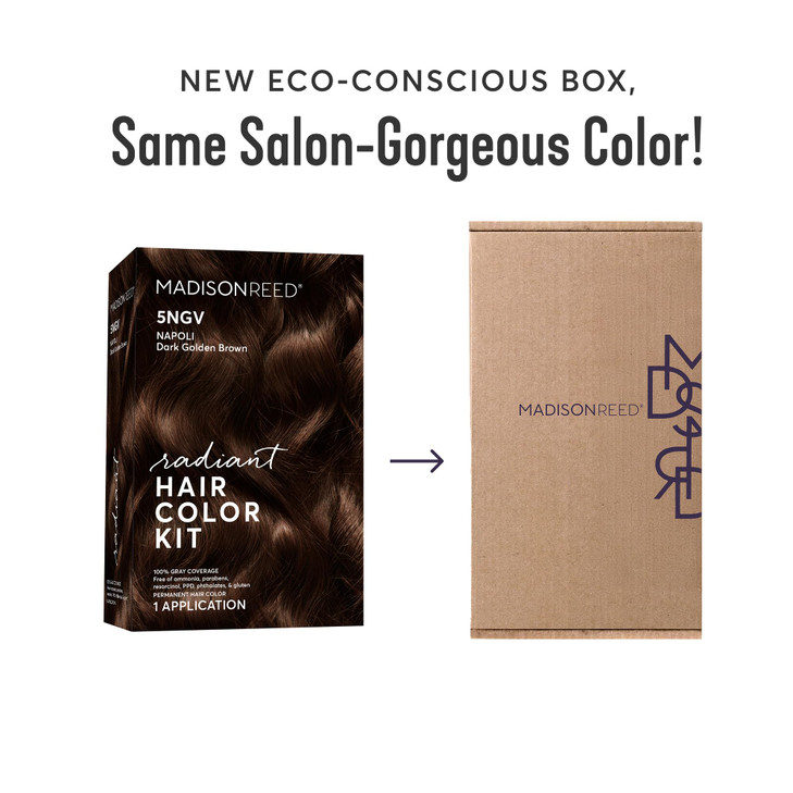 Madison Reed Radiant Hair Color Kit - 5NGV Dark Golden Brown with Warm Tones (Napoli Brown), Dimensional Gray Hair Blending Permanent Hair Dye, PPD-F