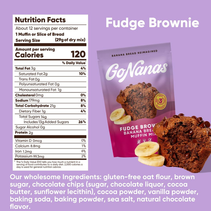 GoNanas Fudge Brownie Oat Flour Banana Bread Mix, Suitable for Plant Based Vegan Diets, Gluten Free Dairy Free Snacks, Healthy Snacks For Adults, Muf