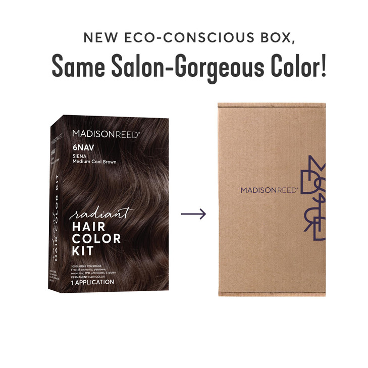 Madison Reed Radiant Hair Color Kit - 6NAV Medium Cool Brown (Siena Brown), Dimensional Gray Hair Blending Permanent Hair Dye, PPD-Free & Ammonia-Fre