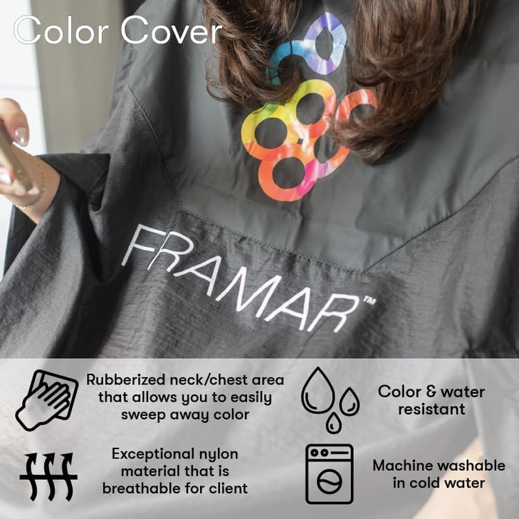 FRAMAR Color Cover Salon Cape  Hair Cape with Snap Closure and Rubberized Chest, For Hair Dye, Hair Color, Cosmetology Supplies and Hair Coloring