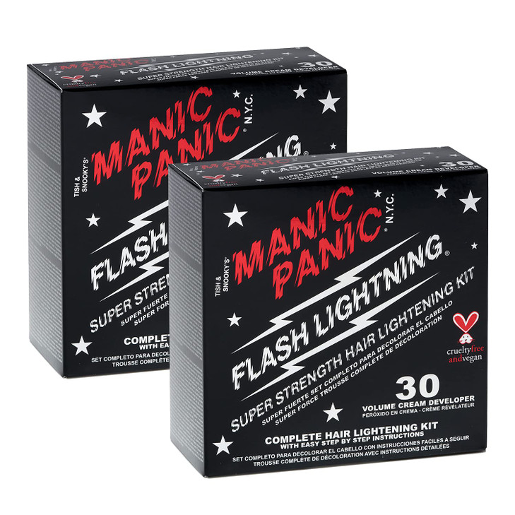 MANIC PANIC Flash Lightning Hair Bleach Kit - Bleach Powder + 30 Volume Developer - Hair Lightener for Dark Shades - Lifts Up to 5 Levels - Achieve M