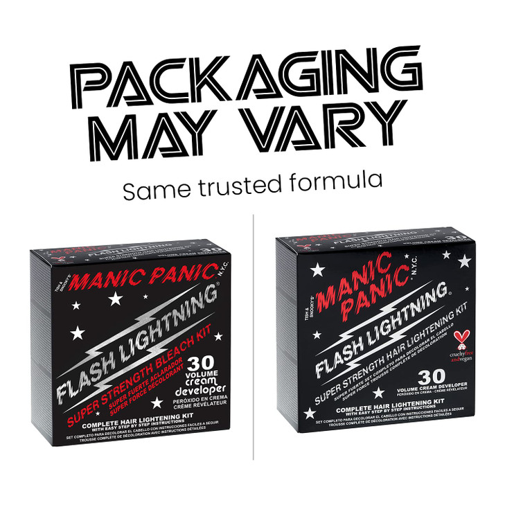 MANIC PANIC Flash Lightning Hair Bleach Kit - Bleach Powder + 30 Volume Developer - Hair Lightener for Dark Shades - Lifts Up to 5 Levels - Achieve M