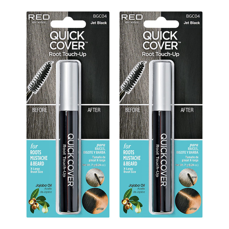 RED by KISS Quick Cover Root Touch Up Rescue (Jet Black 2 Pack), Mascara Natural Water-Resistant Temporary Gray Concealer Cover Up Brush for Hair Mus