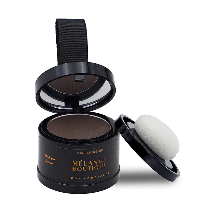 MELANGE BOUTIQUE Hairline Powder Instant Formula (Medium brown) - Root Touchup for Gray Hair, Concealer for Thinning & Bald Spots